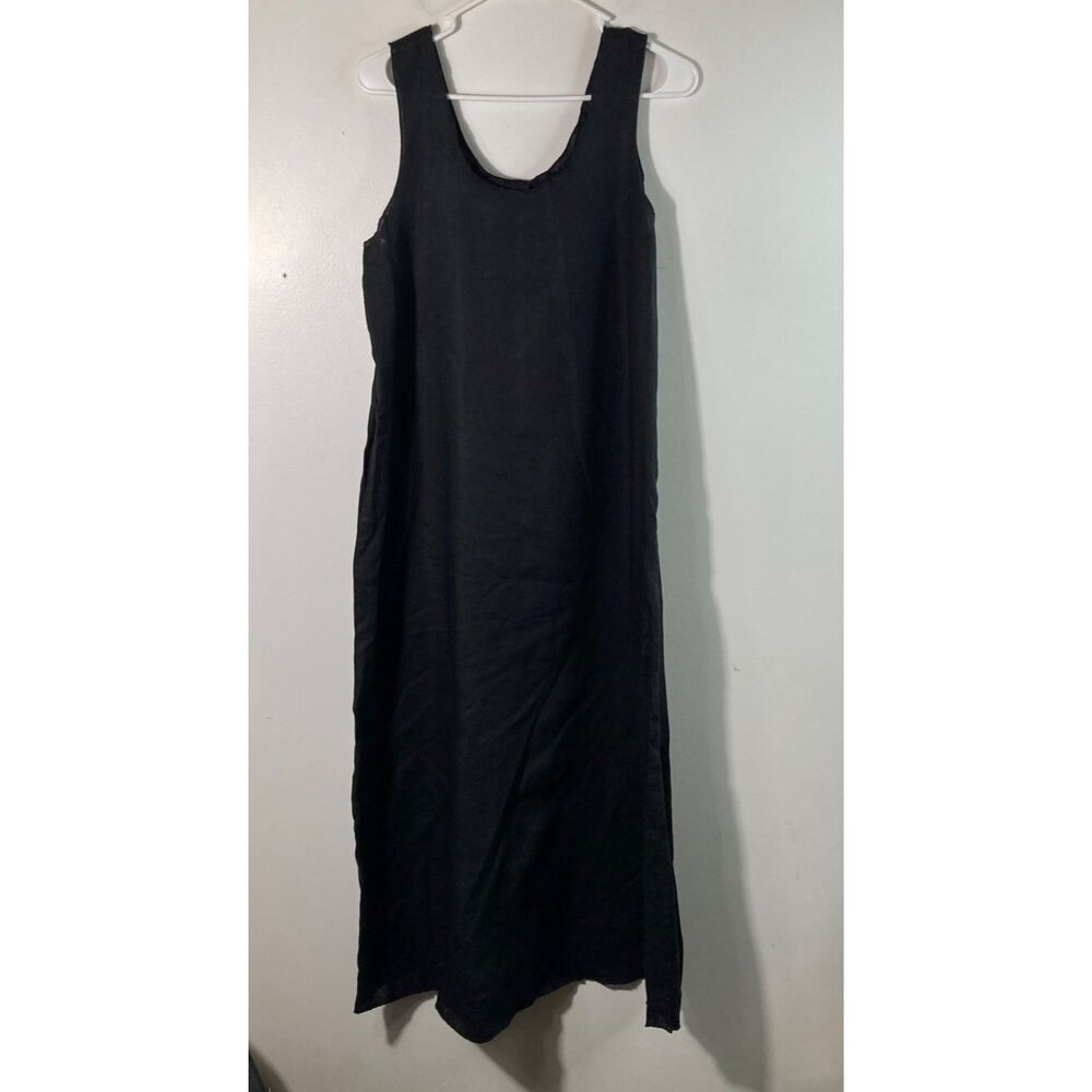 Womens Cynthia‎ Ashby Sleeveless Linen Maxi Dress Round Neck A Line S Black